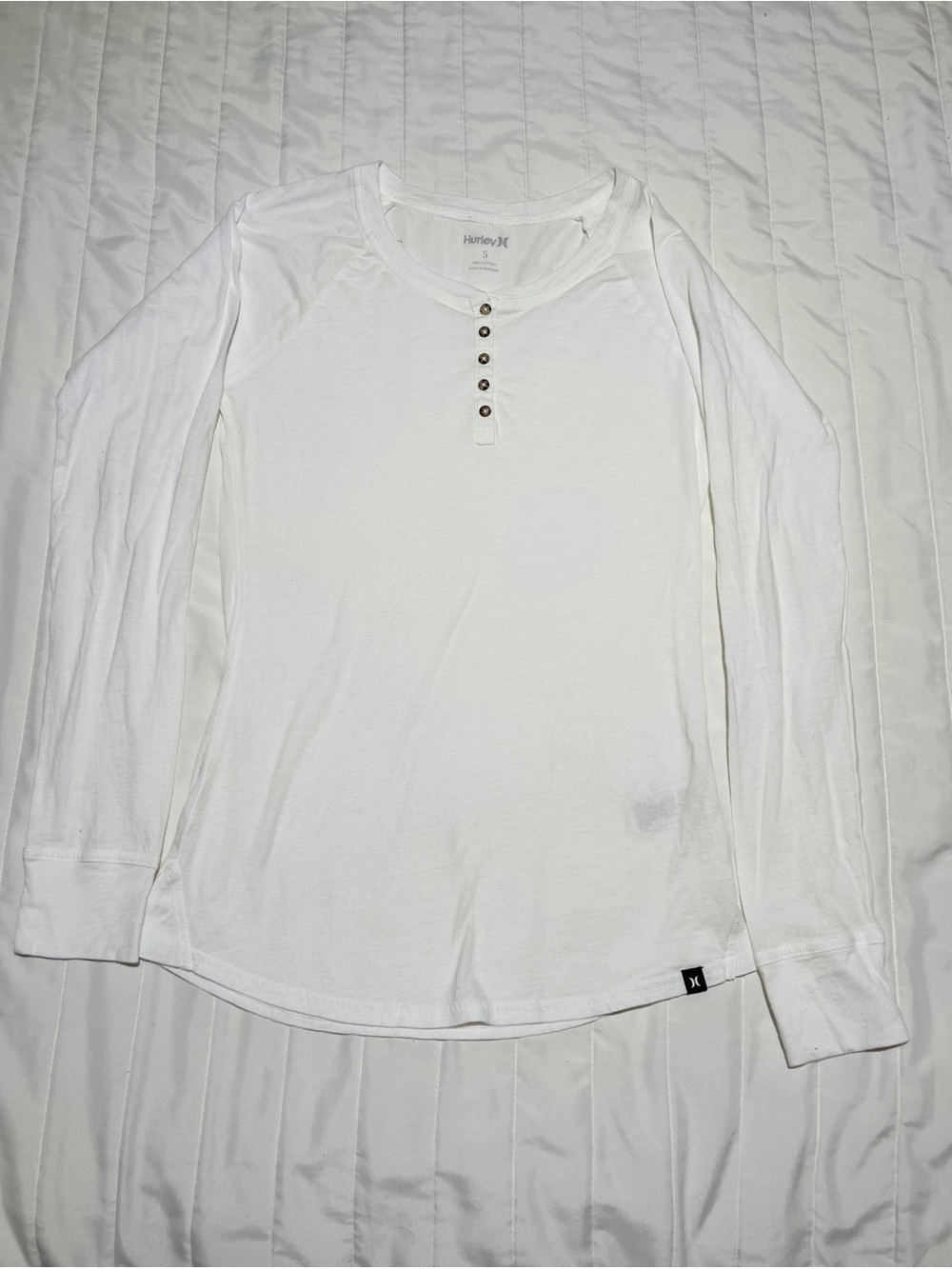Hurley White Long Sleeve Henley Top